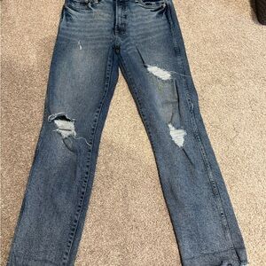 GAP Straight Leg Ripped Jeans - Medium Blue